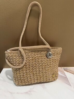 The Sak classic crocheted small bag, natural color with silver trim